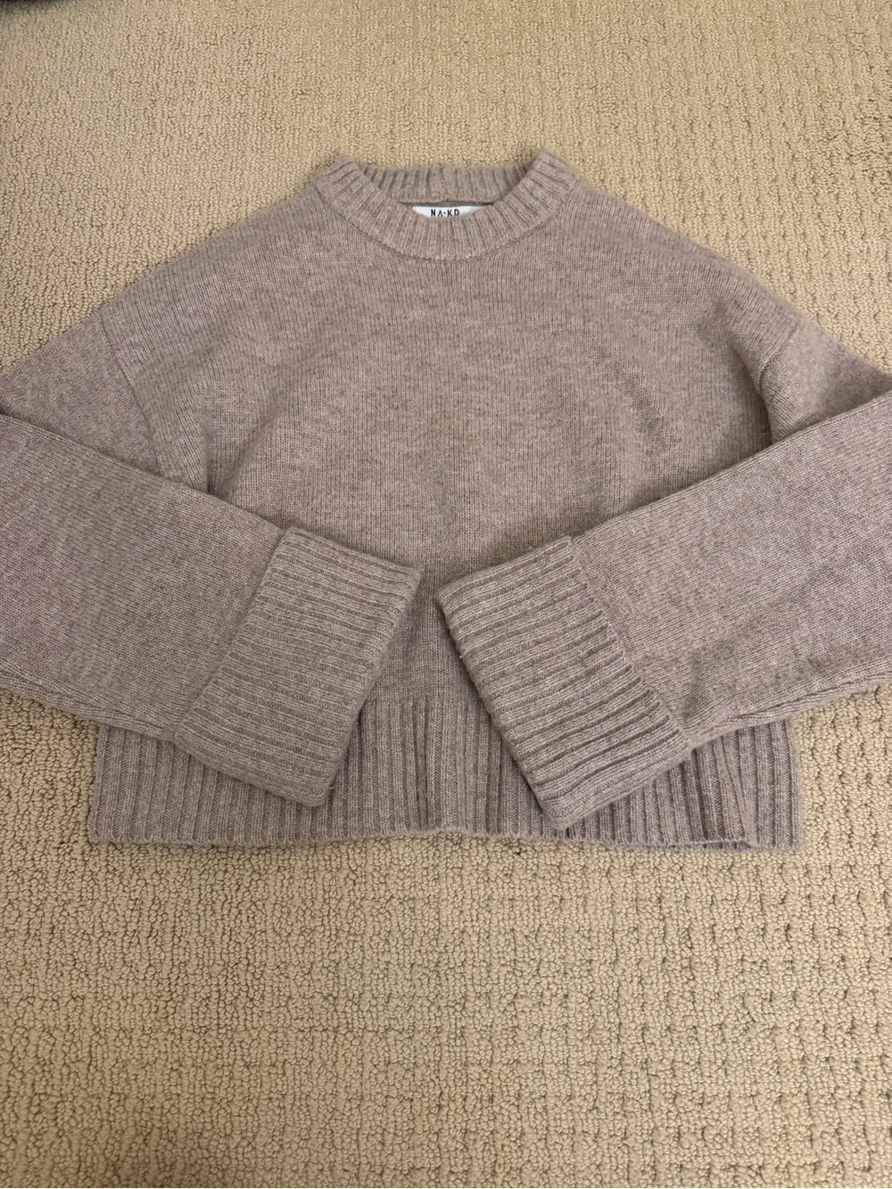 NA-KD Taupe Crewneck 100% Wool Sweater